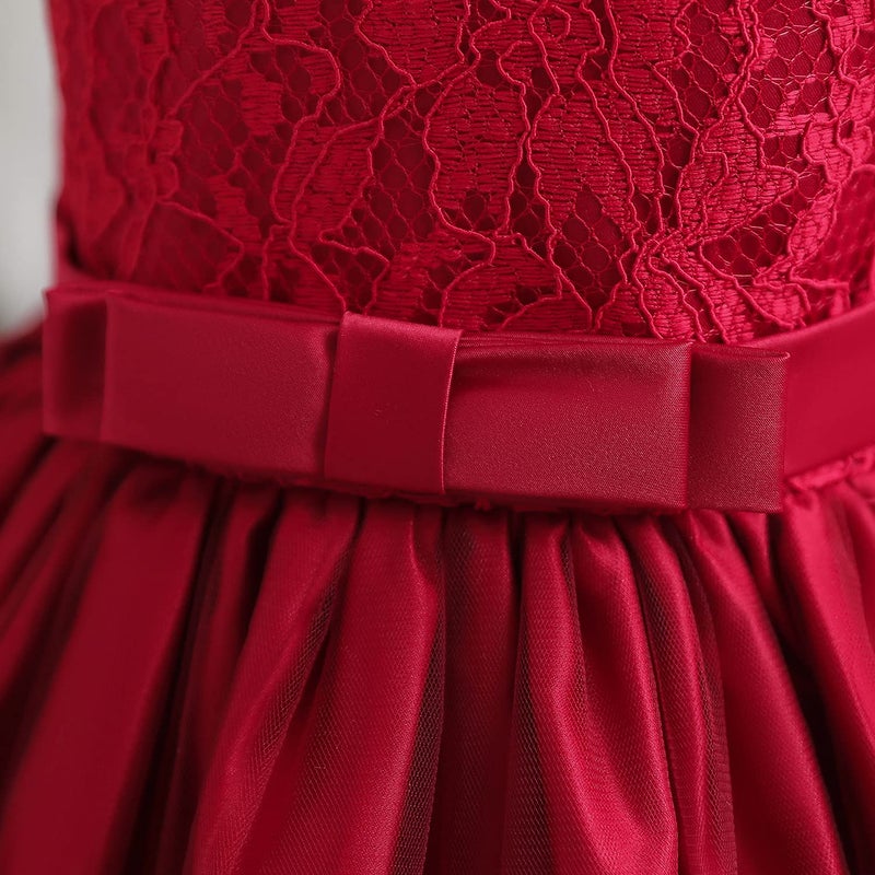 NNJXD Baby Girls Lace Dress Bowknot Flower Dresses Wedding Pageant Baptism Christening Tutu Gown Size (80) 6-12 Months #Red - Image 5